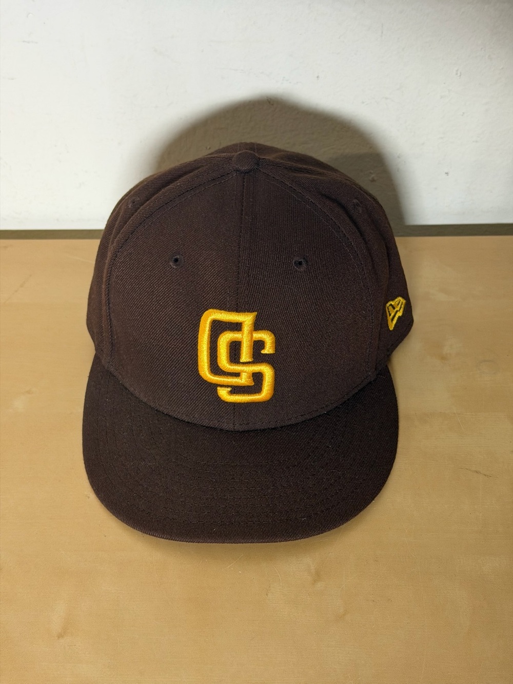 New Era Padres Upside Down Logo 59FIFTY Brown Gold Fitted Hat 7 1/2